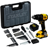 Stanley Akku-Schlagbohrschrauber  (SFMCD716D1A-QW), 18Volt schwarz/gelb, Li-Ion-Akku 2,0Ah, 100 -teiliges Zubehörset, Koffer