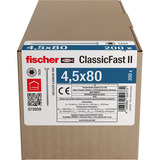 fischer Spanplattenschraube ClassicFast II 4,5x80 Senkkopf TX 200 Stück, mit Teilgewinde, verzinkt