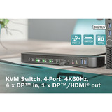 Digitus KVM Switch DisplayPort 4 Port, KVM-Switch 4K60Hz, 4 x DP in, 1 x DP/HDMI out