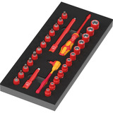 Wera 9727 Schaumstoffeinlage 8007 A VDE Zyklop VDE Knarre Set 1, 1/4", Steckschlüssel schwarz/rot, 30-teilig, für Tool Rebel Werkstattwagen