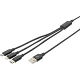 Digitus 3-in-1 Ladekabel, USB-A > Lightning + USB-C + Micro-USB schwarz, 1 Meter, PD, Laden mit bis zu 10 Watt
