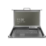 Digitus Modulare HD LCD KVM Konsole mit 17" TFT 8 Port Cat 5, KVM-Switch schwarz, US-Tastaturlayout, 8 Port Cat 5 KVM-Switch, Touchpad