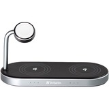 Verbatim Wireless 3-in-1 Ladeständer WCS-03, Qi, MFi, Ladestation schwarz/aluminium, für Apple Watch, iPhone u.a.