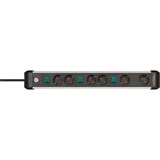 Brennenstuhl Premium-Alu-Line Steckdosenleiste 6-fach, 3x 2fach schaltbar schwarz/aluminium, 3 Meter Kabel, mit 3 Sicherheitsschaltern