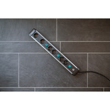 Brennenstuhl Premium-Alu-Line Steckdosenleiste 6-fach, 3x 2fach schaltbar schwarz/aluminium, 3 Meter Kabel, mit 3 Sicherheitsschaltern