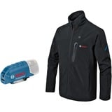 Bosch Heat+Jacket GHJ 12+18V Kit Größe S, Arbeitskleidung schwarz, inkl. Ladeadapter GAA 12V-21, 1x 12-Volt-Akku