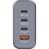 Verbatim GaN-Ladegerät 140W, 1x USB-A , 3x USB-C grau, PD 3.1, PD 3.0, QC 3.0