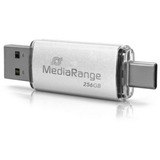 MediaRange Kombo-Speicherstick 256 GB, USB-Stick silber/transparent, USB-A 3.2 Gen 1, USB-C 3.2 Gen 1