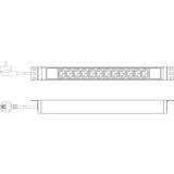 Digitus Steckdosenleiste 19" PDU mit Aluminiumprofil, 12-fach C13 schwarz/aluminium, 2 Meter Kabel, 1 HE, 1-phasig 16A, Schutzkontaktstecker