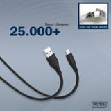 Digitus USB 2.0 Silikon-Anschlusskabel USB-A > USB-C schwarz, 2 Meter, PD, Laden mit bis zu 60 Watt