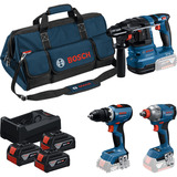Bosch 18V Profi-Set Bohrhammer GBH 18V-22 + Bohrschrauber GSR 18V-65 + Schlagschrauber GDX 18V-285 blau/schwarz, 3x Li-Ionen Akku 5,0Ah, Werkzeugtasche