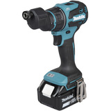 Makita Akku-Bohrschrauber mit Wechselkopfsystem DDF491RTJ, 18Volt blau/schwarz, 2x Li-Ionen Akku 5,0Ah, mit vier verschiedenen Aufsätzen, im Koffer