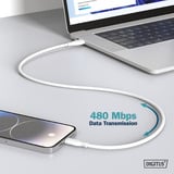 Digitus USB 2.0 Silikon-Anschlusskabel USB-A > USB-C weiß, 1 Meter, PD, Laden mit bis zu 60 Watt