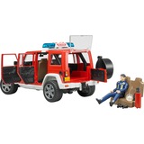 bruder 02528 Jeep Wrangler Unlimited Rubicon Feuerwehrfahrzeug mit Feuerwehrmann, Modellfahrzeug rot/weiß
