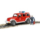 bruder Jeep Wrangler Unlimited Rubicon Feuerwehrfahrzeug mit Feuerwehrmann, Modellfahrzeug rot/weiß