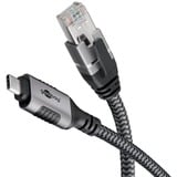goobay Ethernet-Kabel USB-C 3.2 Gen2 Stecker > RJ-45 Stecker, LAN-Adapter schwarz/silber, 1 Meter, geflochtener Textilmantel