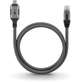 goobay Ethernet-Kabel USB-C 3.2 Gen2 Stecker > RJ-45 Stecker, LAN-Adapter schwarz/silber, 1 Meter, geflochtener Textilmantel
