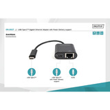 Digitus  USB Type-C Gigabit Ethernet Adapter schwarz, mit Power Delivery Unterstützung