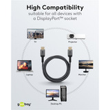 goobay Plus DisplayPort 2.0/2.1 Kabel, 16K @ 60Hz, 80 Gbit/s grau, 1 Meter
