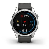 Garmin fēnix 7s, Smartwatch silber, 42 mm, graphitfarbenes Armband aus Silikon