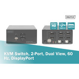 Digitus KVM-Switch DisplayPort 2x 1  schwarz, Dual Display
