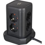 Brennenstuhl Steckdosenturm 8-fach, 2x USB-A, 1x USB-C, Steckdosenleiste schwarz, 2 Meter Kabel, mit Sicherheitsschalter