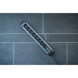 Brennenstuhl Premium-Alu-Line Steckdosenleiste 8-fach schwarz/aluminium, 3 Meter Kabel, mit Sicherheitsschalter