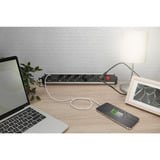 Digitus Office-Steckdosenleiste 6-fach, 3x USB silber/schwarz, 1,5 Meter Kabel, Schalter