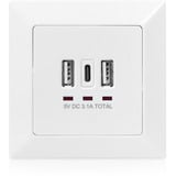 Digitus Steckdose Unterputz, mit USB A und USB-C Ports weiß, 2x USB-A, 1x USB-C, 3,1A