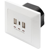 Digitus Steckdose mit USB A und USB-C Ports, Unterputz-Montage weiß, 2x USB-A, 1x USB-C, 3,1A