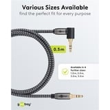 goobay Plus Audio Verbindungskabel AUX 3,5mm stereo, 90° schwarz/silber, 0,5 Meter, abgewinkelt