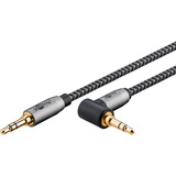 goobay Plus Audio Verbindungskabel AUX 3,5mm stereo, 90° schwarz/silber, 1 Meter, abgewinkelt