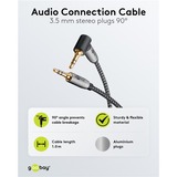 goobay Plus Audio Verbindungskabel AUX 3,5mm stereo, 90° schwarz/silber, 1 Meter, abgewinkelt
