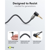 goobay Plus Audio Verbindungskabel AUX 3,5mm stereo, 90° schwarz/silber, 1 Meter, abgewinkelt