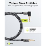 goobay Plus Audio Verbindungskabel AUX 3,5mm stereo, 90° schwarz/silber, 1 Meter, abgewinkelt