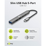 goobay Slim 5-Port USB-Hub USB-C™ auf USB-C/USB-A USB 3.2 Gen1 grau