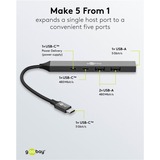goobay Slim 5-Port USB-Hub USB-C™ auf USB-C/USB-A USB 3.2 Gen1 grau