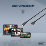 Digitus USB 2.0 Silikon-Anschlusskabel USB-A > USB-C schwarz, 1 Meter, PD, Laden mit bis zu 60 Watt