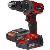 EINHELL Power X-Change Akku-Schlagbohrschrauber TE-CD 18/2 Li-i +64, 18Volt rot/schwarz, 2x Li-Ionen Akku 2,0Ah, Koffer + Bit-Bohrer-Set