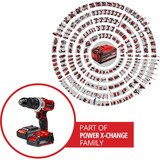 EINHELL Power X-Change Akku-Schlagbohrschrauber TE-CD 18/2 Li-i +64, 18Volt rot/schwarz, 2x Li-Ionen Akku 2,0Ah, Koffer + Bit-Bohrer-Set