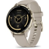 Garmin Venu 3S, Smartwatch beige/gold, 41 mm, schwarzes Silikon-Armband