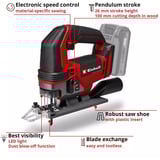 EINHELL Power X-Change Akku-Stichsäge TE-JS 18/100 Li - Solo, 18Volt rot/schwarz, ohne Akku und Ladegerät