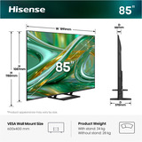 Hisense ULED 85E8S MiniLED, QLED-Fernseher 215 cm (85 Zoll), schwarz/dunkelgrau, UltraHD/4K, Triple Tuner, Subwoofer, 144Hz Panel