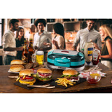 Ariete Hamburger-Grill Party Time, Elektro-Grillplatte hellblau/silber, 1.200 Watt, 50's Style