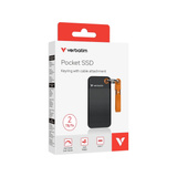 Verbatim Pocket SSD 2 TB, Externe SSD schwarz/orange, USB-C 3.2 Gen 2 (10 Gbit/s), mit Schlüsselring und Kabelhalter
