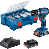 Bosch Akku-Schlagbohrschrauber GSB 18V-45 Professional, 18Volt blau/schwarz, 2x Li-Ionen Akku 2,0Ah, 82-teiliges Zubehör-Set, in L-Case