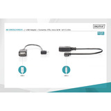 Digitus USB 2.0 Adapter, Micro USB Stecker 90° > USB-A Buchse schwarz, 15cm, OTG Funktion (On-The-Go), rechts abgewinkelt