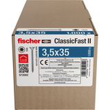 fischer Spanplattenschraube ClassicFast II 3,5x35 Senkkopf TX 1000 Stück, mit Vollgewinde, verzinkt
