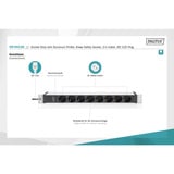 Digitus 19" Steckdosenleiste mit Aluminiumprofil, 8-fach, 1HE schwarz/aluminium, 2 Meter Kabel, Stecker IEC C20