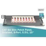 Digitus CAT 6A, Klasse EA Slim Patchpanel, 8 Port schwarz, 0,5 HE, geschirmt